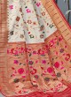 Off-White And Red Color Banarasi Silk Saree
